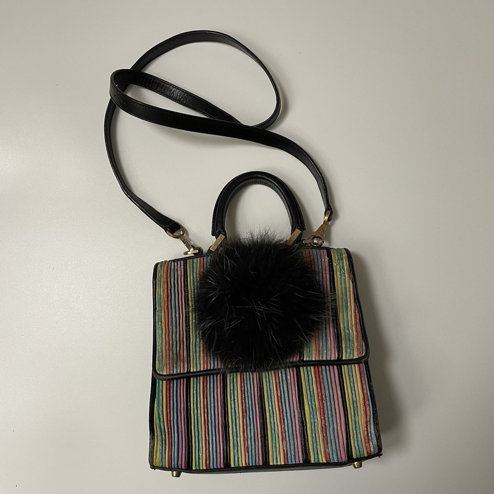 Les Petits Joueurs Rainbow‎ Stripe Mini Crossbody Bag Grunge Distressed B25